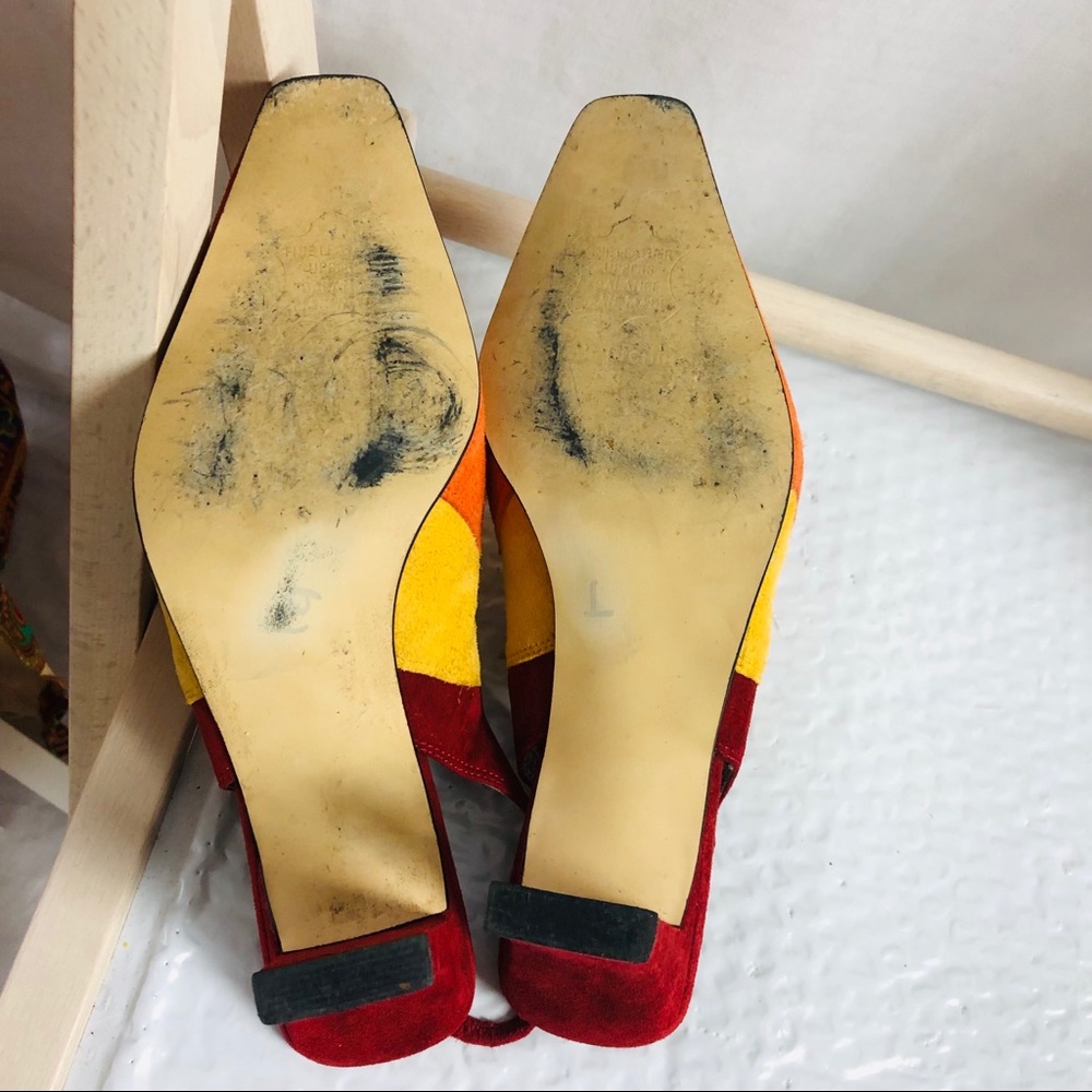 SOLD. Vintage 80s Fire Hot Suede Sling Back Heels Size 7 J. Renee 🔥 Square Toe - Picture 9 of 11